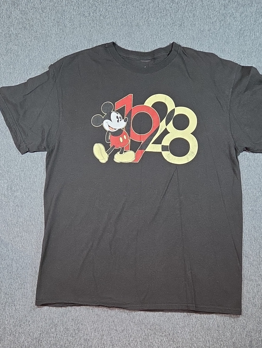 Disney Black Short Sleeve Tee with Red & Yellow 1928 Mickey Graphic
